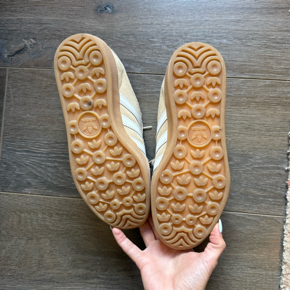 adidas Beige Gazelle Suede Sneaker with White Stripes - Picture 5 of 6